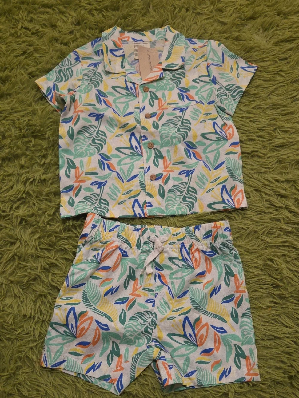 First Impressions Kids Leaf Print Short Pajama Set - Green, Blue, Orange, Yellow